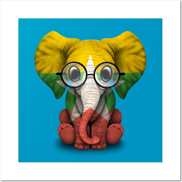 Baby Elephant with Glasses and Myanmar Flag Wall Art by jeffbartels